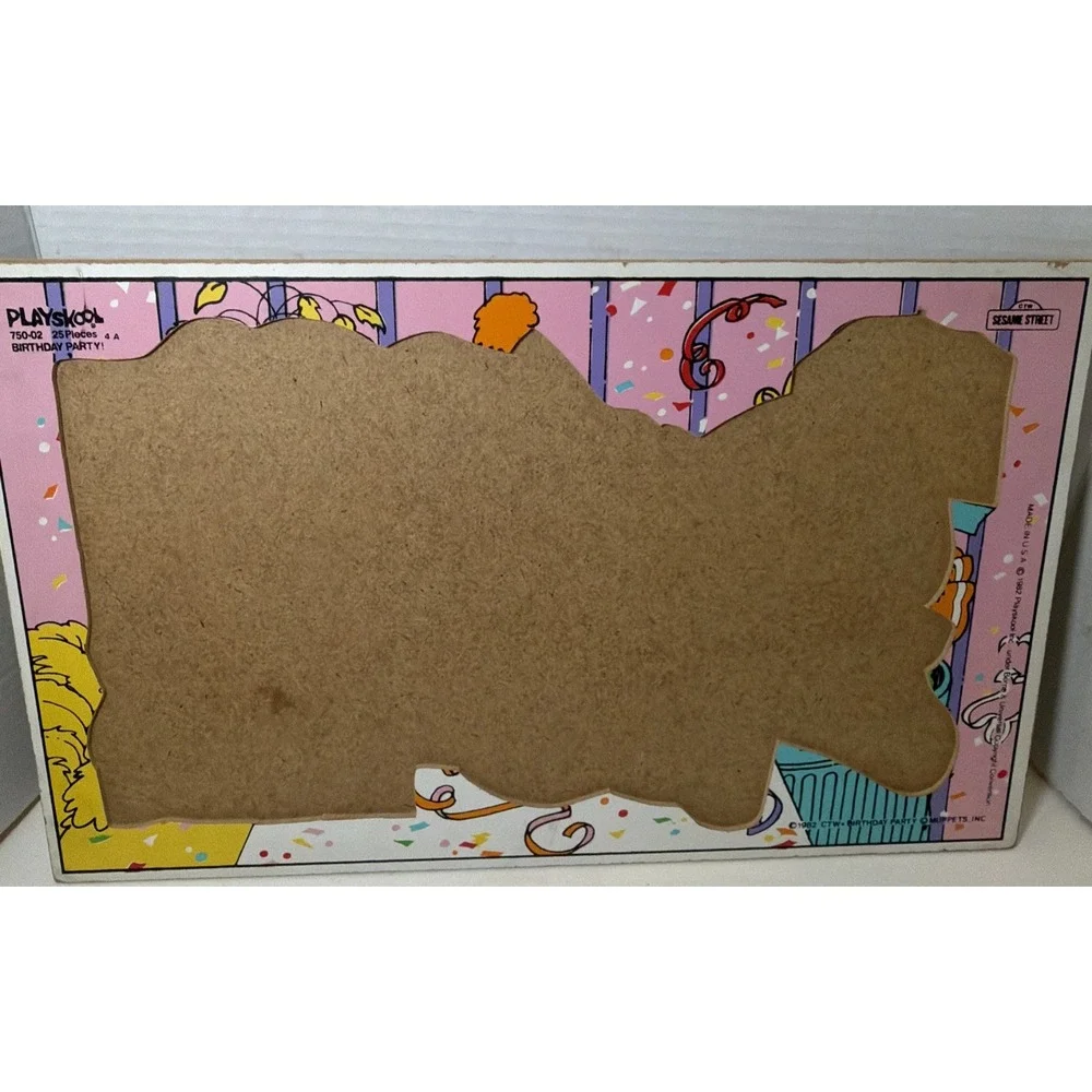 1982 Sesame Street Playskool Birthday Party! 25 Piece Pressboard Tray Puzzle